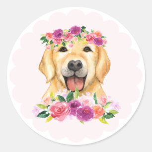 Cute Golden Retriever och Lila blommor Hund Runt Klistermärke