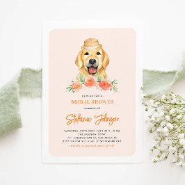 Cute Golden Retriever Peach Blommigt Möhippa Inbjudningar