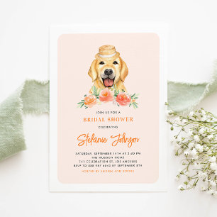 Cute Golden Retriever Peach Blommigt Möhippa Inbjudningar