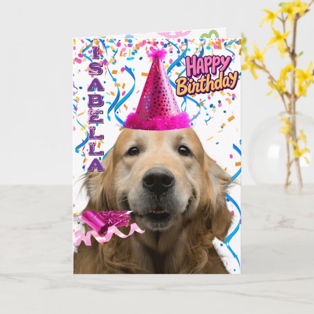 Cute Golden Retriever Personlig Grattis på födelse Kort (Gul blomma)