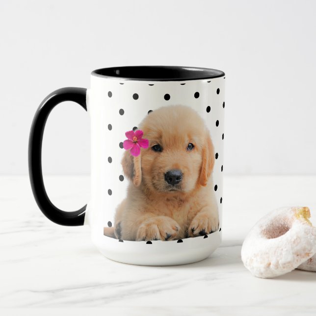 Cute Golden Retriever Personlig Rosa Flower Mugg (Med munk)