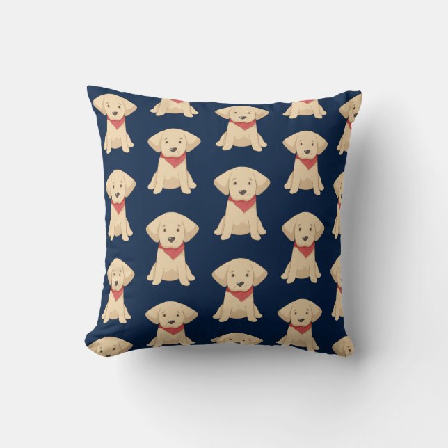 Cute Golden Retriever Puppies Red Scarf Blue Kudde (Framsida)