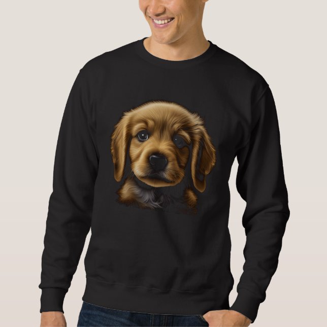 Cute Golden Retriever Puppy Graphic for Men Women  Lång Ärmad Tröja (Framsida)