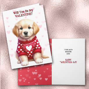 Cute Golden Retriever Puppy i Sweater Valentine Helgkort