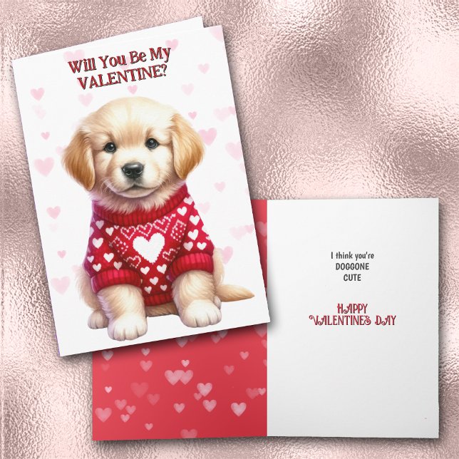 Cute Golden Retriever Puppy i Sweater Valentine Helgkort (Skapare uppladdad)