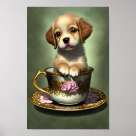 Cute Golden Retriever Puppy i Tekopp Poster