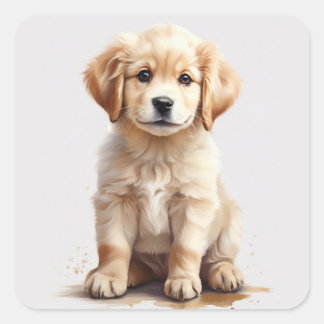 Cute Golden Retriever Puppy Sticker Fyrkantigt Klistermärke