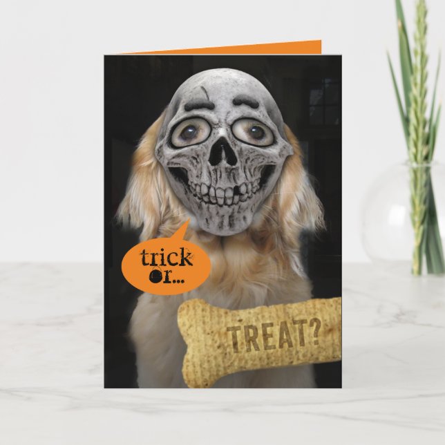 Cute Golden Retriever Skeleton Mask Halloween-kort Kort (Framsida)