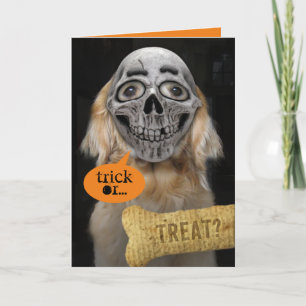 Cute Golden Retriever Skeleton Mask Halloween-kort Kort