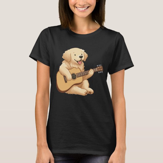 Cute Golden Retriever som spelar gitarr T Shirt (Framsida)