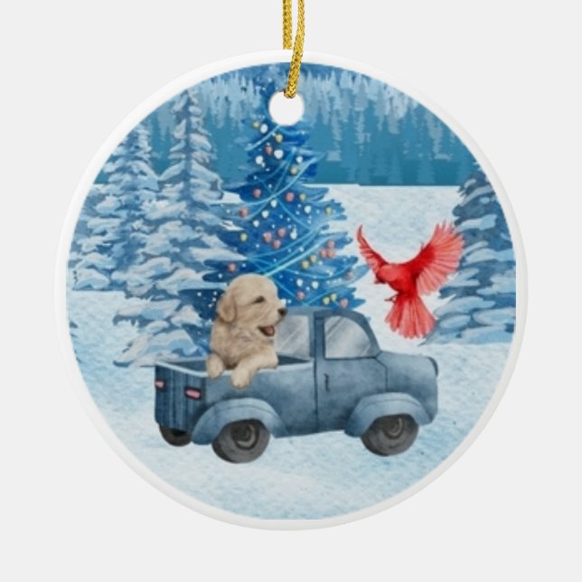 Cute Golden Retriever Valp Julafton Ornament (Framsidan)