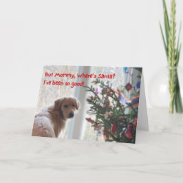 Cute Golden Retriever Väntar på jultomten Kort