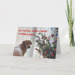 Cute Golden Retriever Väntar på jultomten Kort