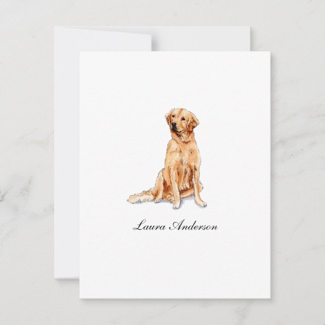 Cute Golden Retriever, vattenfärg, platt Tack Kort (Framsida)