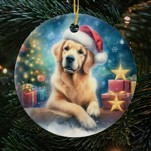 Cute Golden Retriever Vattenfärgjul Julgransprydnad Keramik