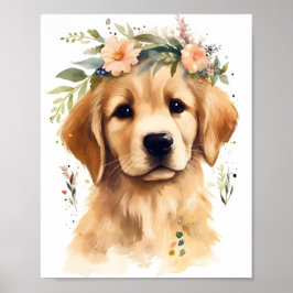 Cute Golden Retriever Watercolor Adsible Hund Poster