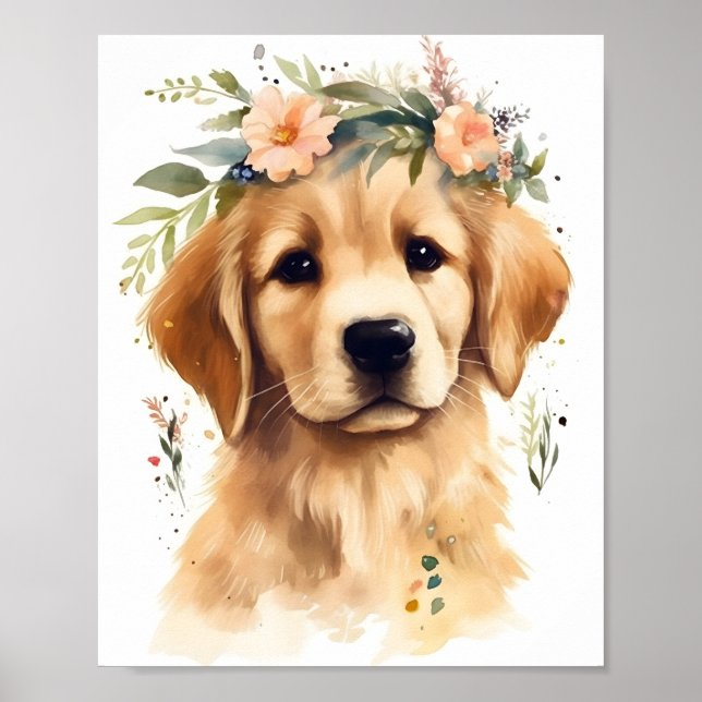 Cute Golden Retriever Watercolor Adsible Hund Poster (Framsidan)