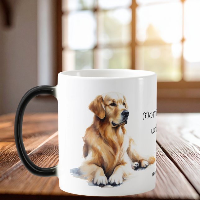 Cute Golden Retriever Watercolor Personalize Magisk Mugg (Elegant watercolor , Add your own Words.)