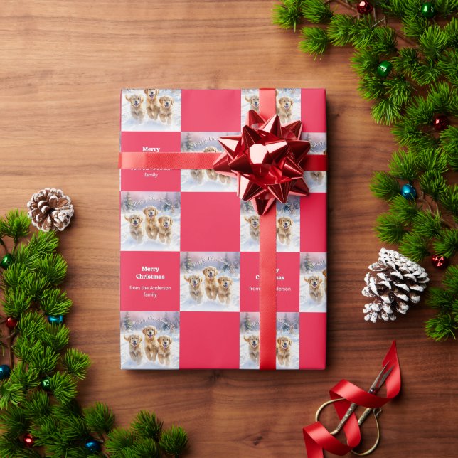 Cute Golden Retrievers In Snow Puppy Christmas Presentpapper (Julgåva)