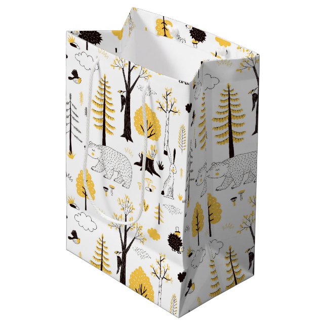 Cute Golden Skogen Scene Mönster (Framsidan Vinklad)