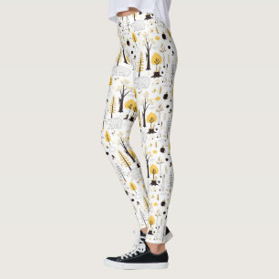 Cute Golden Skogen Scene Mönster Leggings