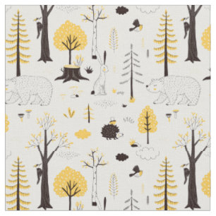 Cute Golden Skogen Scene Mönster Tyg