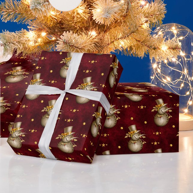 Cute Golden Snögubbe Presentpapper (Skapare uppladdad)