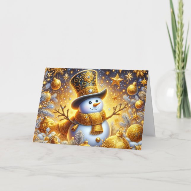 Cute Golden Snowman Holiday Christmas Helgkort (Framsida)
