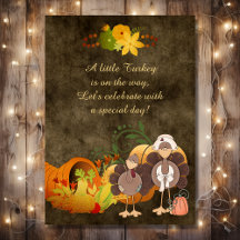 Cute Golden Thanksgiving Boy Turkey Baby Shower