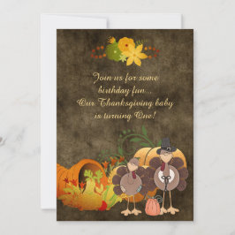 Cute Golden Thanksgiving Turkey Boy's 1a Birthday Inbjudningar