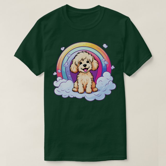 Cute Goldendle Rainbow Cloud Puppy Hund Kawaii Ani T Shirt (Design framsida)