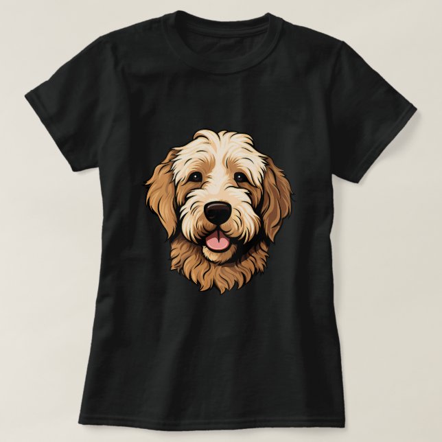 Cute Goldendoodle Ansikte Tecknad Golden Doodle Hu T Shirt (Design framsida)