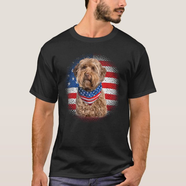 Cute Goldendoodle Dog American Flag Indepedence Da T Shirt (Framsida)