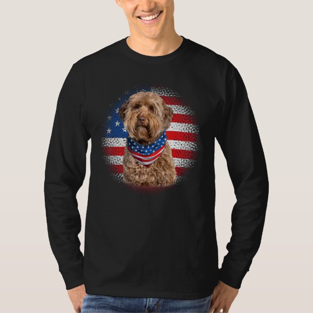 Cute Goldendoodle Dog American Flag Indepedence Da T Shirt (Framsida)