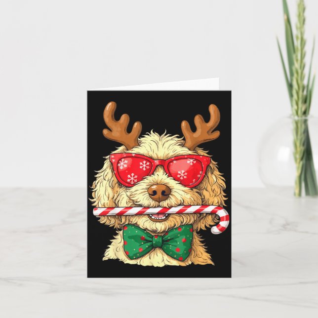Cute Goldendoodle Dogs Christmas Lights Golden Doo Kort (Framsida)