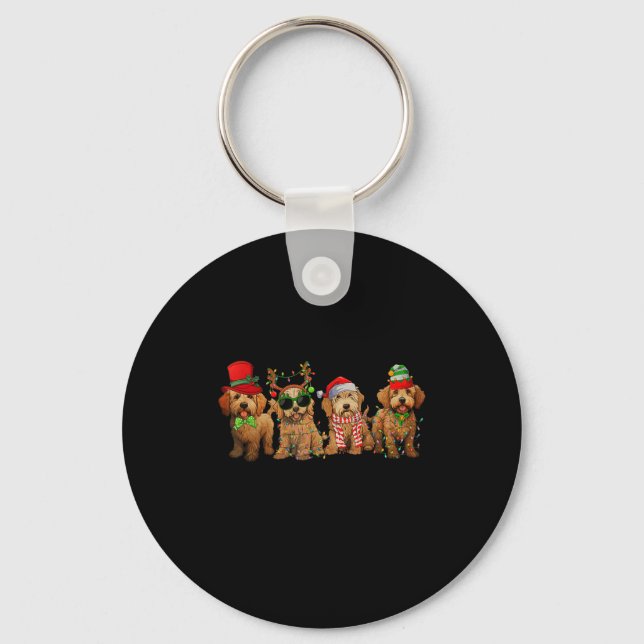 Cute Goldendoodle Dogs Christmas Lights Golden Doo Nyckelring (Framsida)
