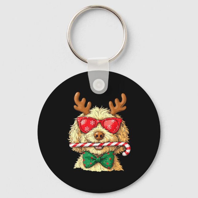 Cute Goldendoodle Dogs Christmas Lights Golden Doo Nyckelring (Framsida)