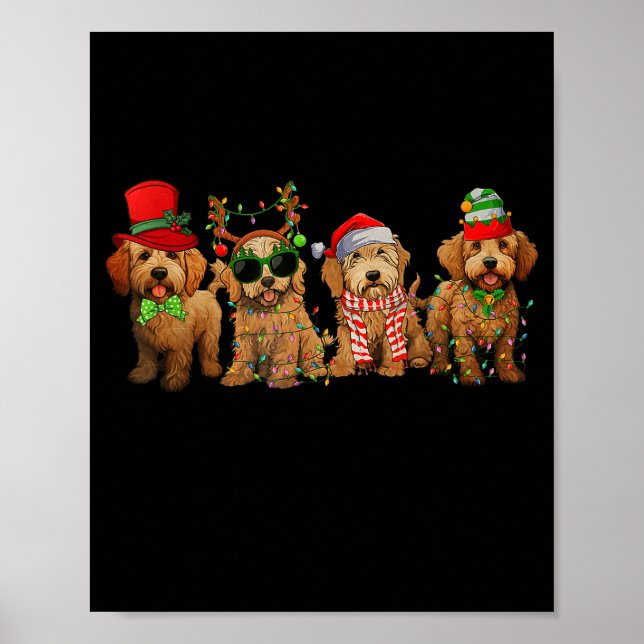 Cute Goldendoodle Dogs Christmas Lights Golden Doo Poster (Framsidan)