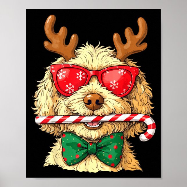 Cute Goldendoodle Dogs Christmas Lights Golden Doo Poster (Framsidan)