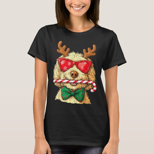 Cute Goldendoodle Dogs Christmas Lights Golden Doo T Shirt (Framsida)