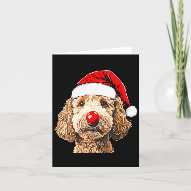 Cute Goldendoodle Dogs Christmas Santa Golden Dood Kort (Framsida)