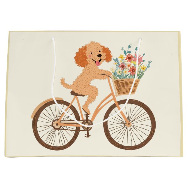 Cute Goldendoodle Hund Biking Vår blommor (Framsidan)