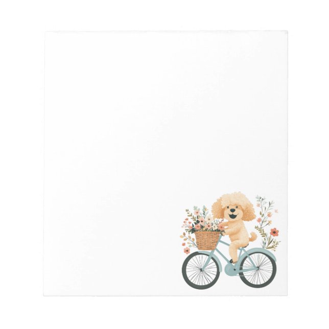 Cute Goldendoodle Hund Biking Vår blommor Anteckningsblock (Framsida)