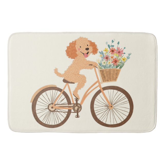 Cute Goldendoodle Hund Biking Vår blommor Badrumsmatta (Framsidan)