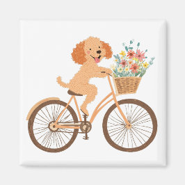 Cute Goldendoodle Hund Biking Vår blommor Magnet
