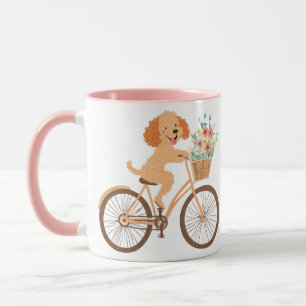 Cute Goldendoodle Hund Biking Vår blommor Mugg
