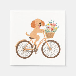 Cute Goldendoodle Hund Biking Vår blommor Pappersservett