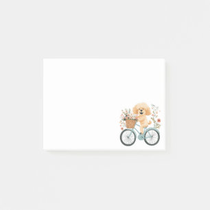 Cute Goldendoodle Hund Biking Vår blommor Post-it Block