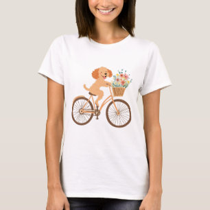 Cute Goldendoodle Hund Biking Vår blommor T Shirt