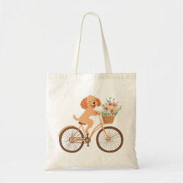 Cute Goldendoodle Hund Biking Vår blommor Tygkasse